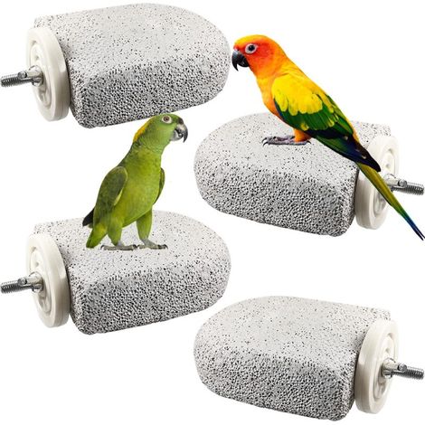 Lot de 4 pierres à calcium pour le bec des oiseaux, perchoir avec plateforme pour perroquet, coupe-ongles sur pied, jouet de dentition pour perroquet, accessoires pour cage à oiseaux (1/5)