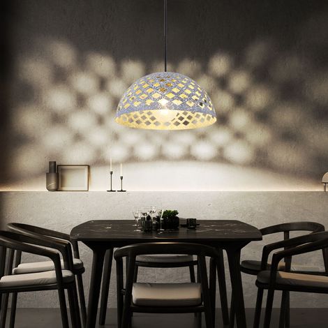 Hängelampe Pendelleuchte Hängeleuchte Wohnzimmerlampe Esszimmerleuchte Küchenlampe, schwarz Metall grau rautenförmigen Stanzungen, höhenanpassbar, E27, H 120 cm