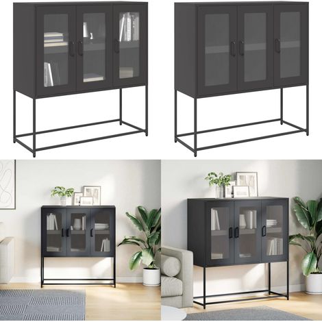 vidaXL Sideboard Schwarz 100,5x39x107 cm Kaltgewalzter Stahl (1/5)