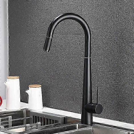 Robinet de cuisine monocommande avec bec extensible, finition or brossé, douchette, coloris or rose/noir (g2024) (1/5)