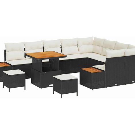 Maison Exclusive - Set Divano da Giardino con cuscino 12 pcs Nero Poly Rattan