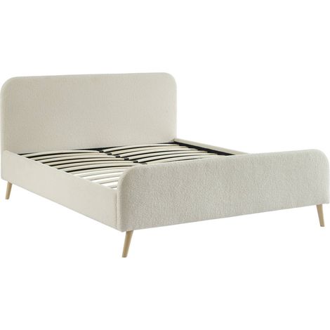 sweeek - Bett mit Lattenrost und gepolstertem Kopfteil 160 x 200 cm Bouclé-Bezug (1/4)