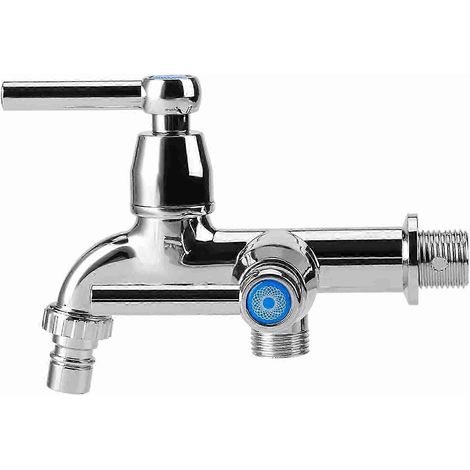 Robinet d'eau froide pour lave-linge en plastique électroplaqué, avec double bec et poignée droite G1/2 (1/5)
