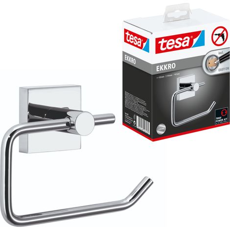 Tesa – Dérouleur papier toilette métal chromé – Fixation rapide sans perçage – Résistant à l'eau – Installation simple sur carrelage et verre (1/10)