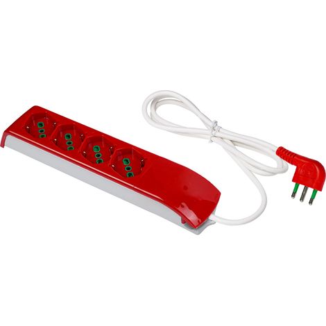 FANTON 410112 Multipresa FIDO ROSSA 4 prese bipasso schuko 16A - cavo 1,5 m. ideale per Alberi e luci di Natale - spina italiana grande 16A (1/2)