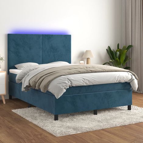 Sommier tapissier matelas et LED,Ensemble Sommier + Matelas pour Lit adulte Bleu foncé 140x200 cm Velours -BV27524 (1/5)