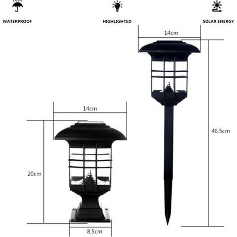Lampe De Pilier - Solaire Étanche Extérieure - Pour Cour Jardin Pavillon - 1 Pièce (1/4)