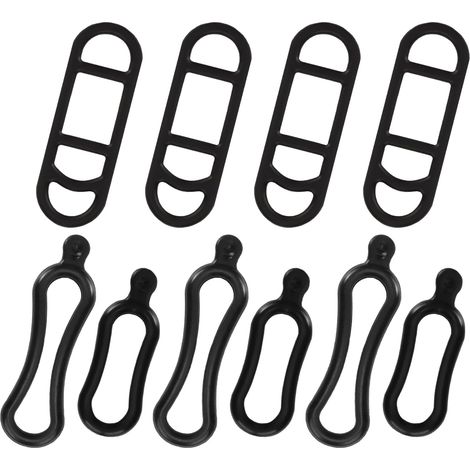 Paquete de 10 bandas elásticas de silicona para bicicleta: anillos de goma para luces, linternas, teléfonos móviles y accesorios, compatibles con todo tipo de bicicletas, color negro.