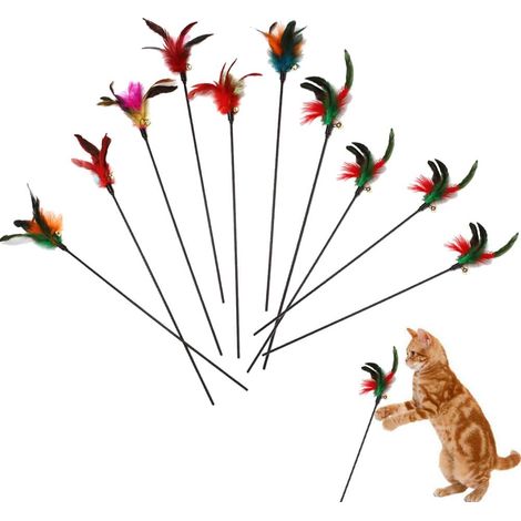 Jouet à Plumes Chats,10pc Jouets Interactifs pour Chats,Jouets avec Plumes et Baguette,Artificielle Courte Tige Interactive (1/5)