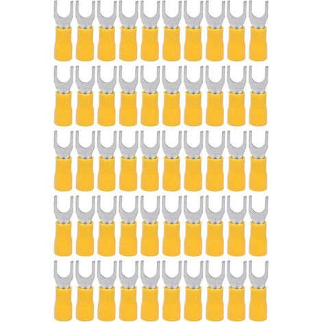 50-teiliges Set isolierter Gabelklemmen-Crimpverbinder für 14–12 AWG-Drähte, passend für EquipmentSV3.5–5, gelb (1/4)