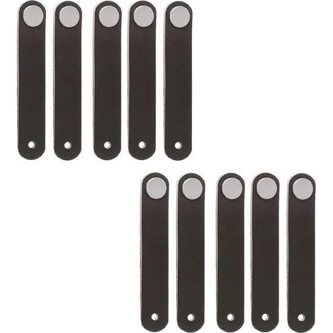 Lot de 10 poignées de porte de tiroir rétro en cuir noir, à un seul trou, pour armoire, penderie, porte-documents, valise, cave à vin, boîte en bois, coffret cadeau, boîte à chaussures, accessoires de (1/5)