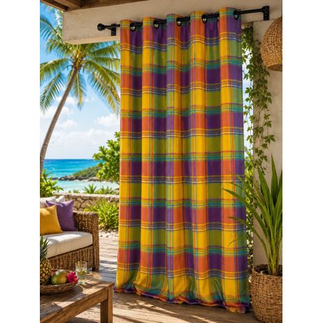 Rideau Madras Tropical extérieur à œillets - 140 x 250 - 140x250cm - Violet (1/2)