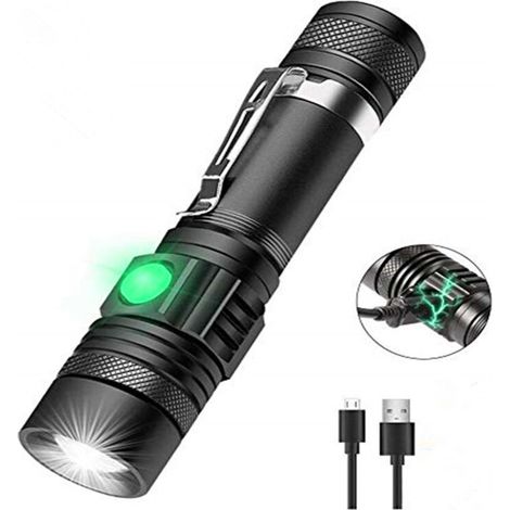Lampe de poche 1lampes de poche tactiques LED super lumineuses USB18650 rechargeables (1/5)