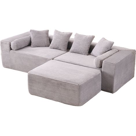 Divano modulare a L con chaise longue in tessuto ciniglia grigio 266x110x60 cm MODENUIT (1/5)