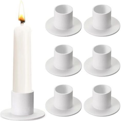 Kerzenständer für Stabkerzen, Tischkerzenhalter, Kerzenfassungen aus weißem Metall, Kerzenhalter für Wohnzimmer, Esszimmer, Schlafzimmer (6 Stück, Weiß)