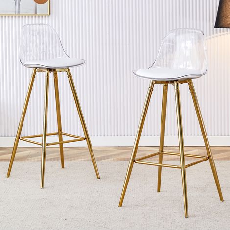 Tabourets de bar lot de 2 dossier transparent doré OKMYHOME (1/5)