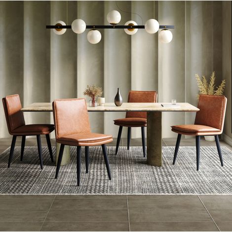Sillas de comedor pack de 4 en PU, cojín de doble grosor, patas metálicas, marrón HAVRYA (1/5)
