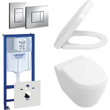 Villeroy & Boch Subway Compact Toiletset - chasse directe - réservoir encastré - à fond creux WC suspendu - plaque de déclenchement