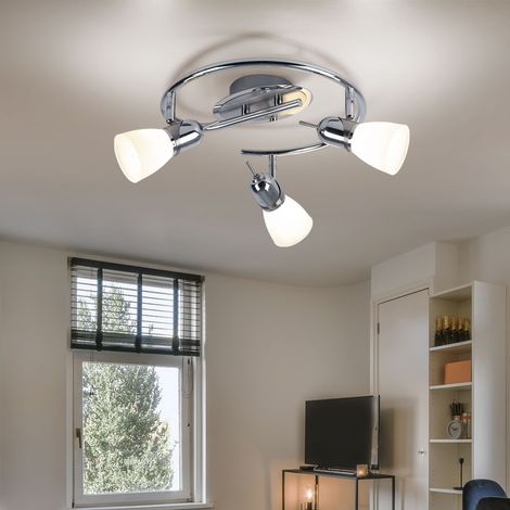 Plafonnier 3 flammes spot rondell plafonnier orientable abat-jour en verre, acier chromé, 3x E14 LED 3W 320Lm blanc chaud, D 38 cm (1/3)