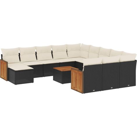 Salon de jardin avec coussins 13 pcs noir résine tressée (1/3)