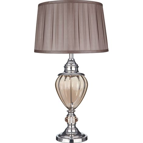 Lampada Da Scrivania Contemporanea Greyson Acciaio Cromo Vetro Ambra 1 Luce E27 (1/5)