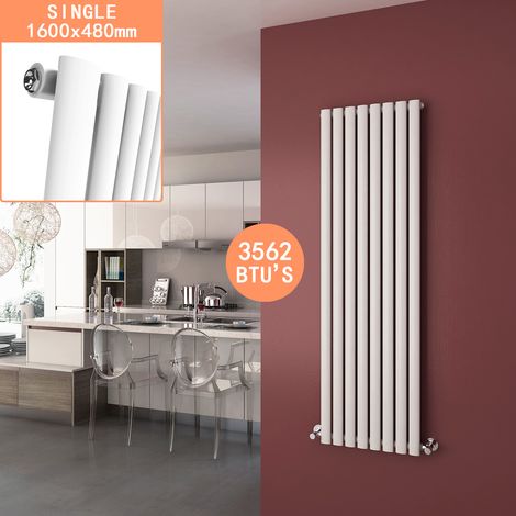 ELEGANT 1600 x 480mm Vertical Column Radiator White Oval Single Panel Designer Radiator Heater (1/5)