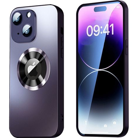 Cover magnetica per iPhone 15 con protezione della lente e visualizzazione del logo - Nera