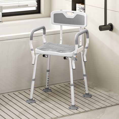 Tabouret de douche chaise de douche ergonomique hauteur réglable pieds antidérapants 56.5 x 53.5 x 87 cm blanc et gris