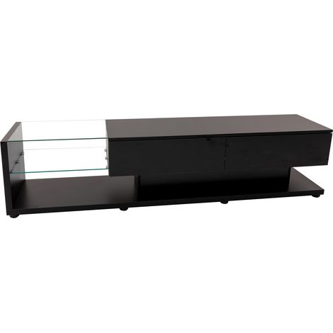Meuble TV bas, meuble de salon à haute brillance. Cloisons vitrées et éclairage LED variable. Il associe un style naturel et rustique à un design moderne. (1/5)