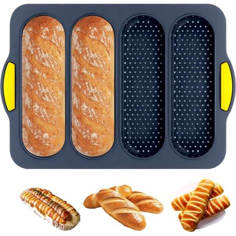 Moule à pain - Moule à baguette - Moule antiadhésif - 1 pièce - Silicone - Pliable avec couvercle - Soupape de ventilation - 22,5x12,5x12,5 cm - Pour four, congélateur et grille-pain (1/5)