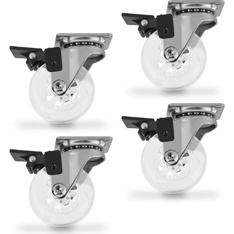 4 x Möbelrolle 50 mm transparent mit Höhenanschlag und Schwenkfunktion (1/4)