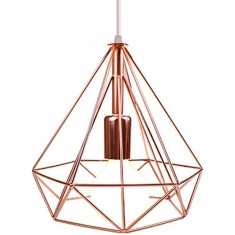 Lustre Industriel - Cage Diamant Métal - Ø25 cm - Douille E27 - Hauteur 27 cm - Câble 100 cm Réglable - 1 Pièce (1/5)