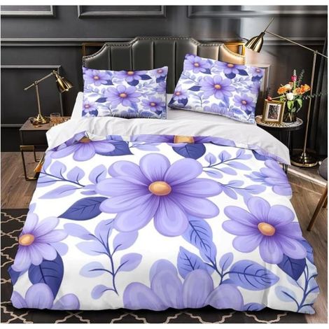 Fleurs Violettes 3D Imprimé Housse de Couette 3 pièces Microfibre Style de Motif botanique Drap de Couette 2 taies 140x200cm - 0KZ (1/5)