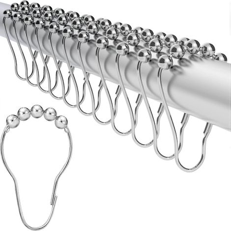 Anneaux de rideau de douche à roulettes en acier inoxydable pour tringles à rideaux de douche - Lot de 12 (1/5)