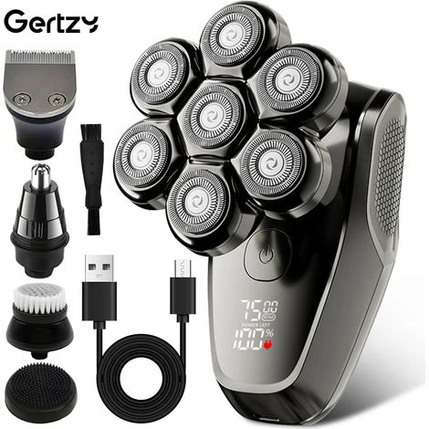 Rasoir électrique pour homme 5 en 1 avec plusieurs têtes interchangeables, rechargeable par USB, tondeuse à cheveux à sept lames (1/5)