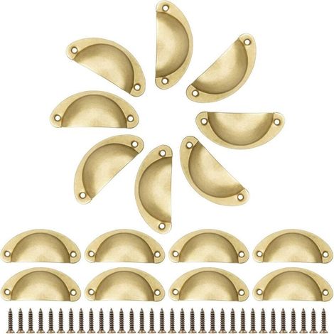 Lot de 16 poignées de porte rétro en forme de coquille de fer en laiton antique pour meubles de cuisine - Poignées de porte en métal . avec vis (1/4)