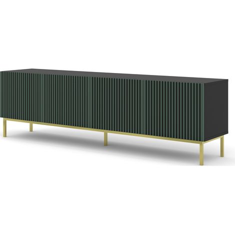 TV-Möbel RAVENNA F 200 cm 4D gefräst Matt Schwarz/grüner Rahmen