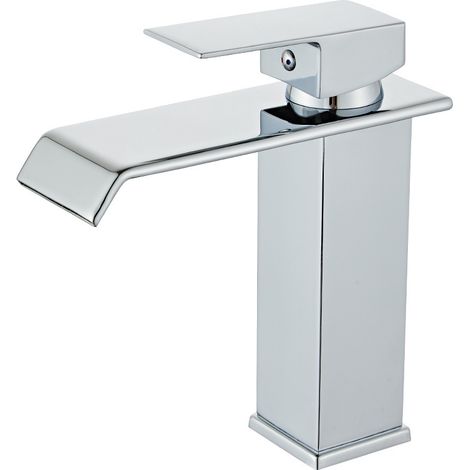 Sollbry Robinet Lavabo Cascade, Robinet Salle Bain avec l'Eau Froide et Chaude Disponible, Mitigeur Lavabo Inox 304 de Super Qualité, Robinetterie Salle de Bains Design Elégant (1/5)
