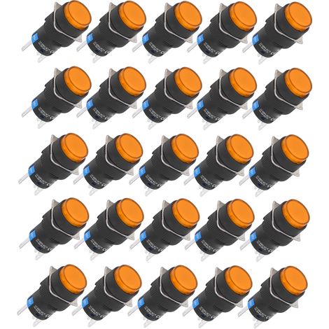 25 pièces interrupteurs à bouton poussoir 16mm 5 broches verrouillage automatique avec voyant 220V jaune (1/5)