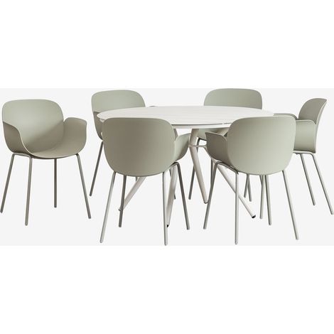 Ensemble table ronde en aluminium (Ø125 cm) Valérie et 6 chaises de jardin Lynette SKLUM Vert Bambou