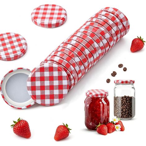 Pack of 30 Twist Off Screw Lids, 63 mm, Red/White Tile (1/5)