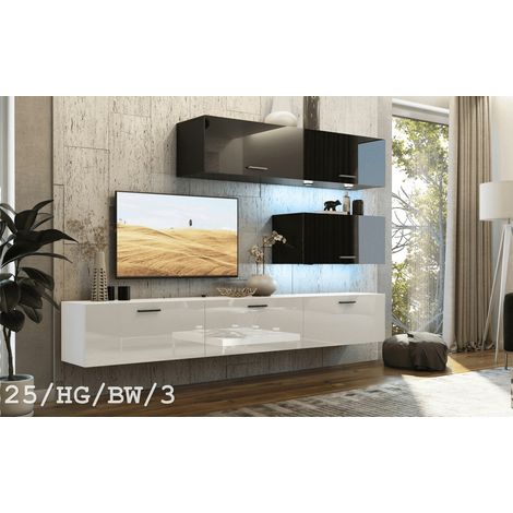 Ensemble meuble TV CONCEPT 25-25-HG-BW-3 noir-blanc brillant 166-249 x 35 x 191 cm