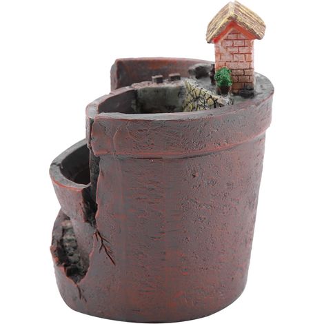 Pot de fleurs en résine en forme de cactus, motif maison, pour plantes succulentes, idéal pour la décoration de bureau ou de maison. (1/5)