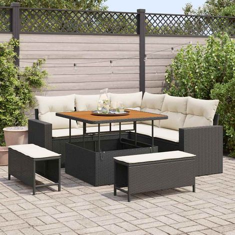 vidaXL Gartensofa-set mit Kissen 9 pcs Schwarz und Creme Poly-Rattan (1/5)