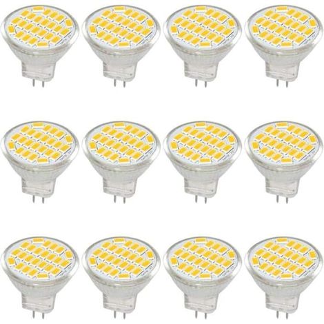 Ampoule LED MR11 GU4 DC/AC 10-30V 3W, 12V, 24V, équivalent ampoule halogène 30W, blanc chaud 3000K (paquet de 12) (1/5)