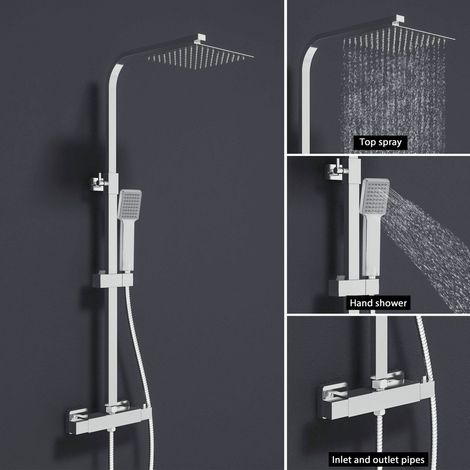 AICA Thermostatic Mixer Shower Set Chrome Square With Dual Hand Exposed Valve (1/5)