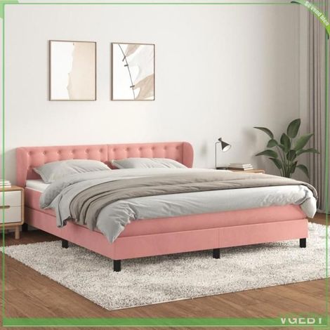 Sommier à lattes avec matelas - FAF7291712409493 - 180x200 cm - Velours rose - Matelas 20 cm ressorts ensachés (1/5)