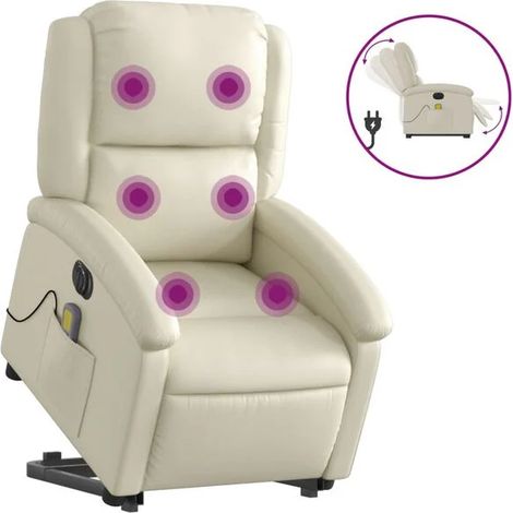 Chaise longue électrique de massage en similicuir beige – Réglable en hauteur, fonction chauffage dorsale et vibration, idéale pour détente à domicile (1/5)