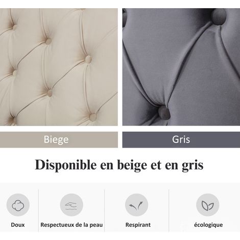 Lit capitonné double avec rivets en flanelle, matelas non inclus, sommier hydraulique 140x190 cm, tête de lit en forme d'oreiller, boutonnière cousue, base en tissu imperméable noir, gris (1/5)
