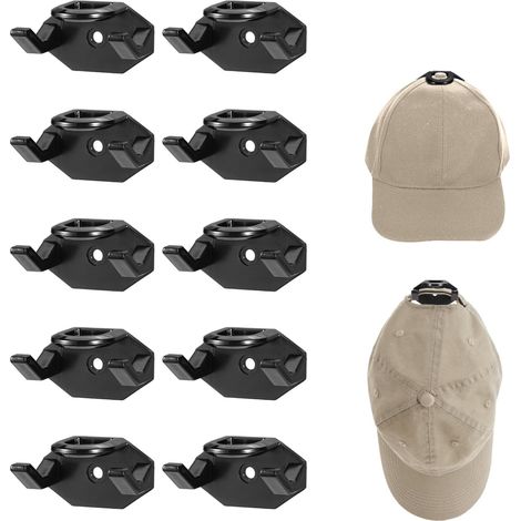 CSPARKV 10pcs Hat Hook Wall Mount, Strong Grip Baseball Hat Rack Hat Storage Organizer Baseball Cap Hanger for Door Bedroom (Black)